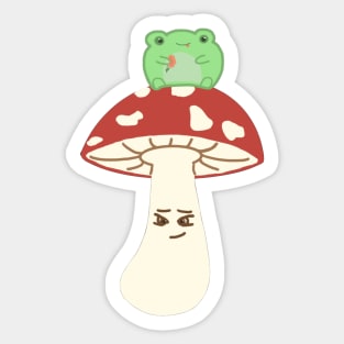 cute frog on mushroom Sticker